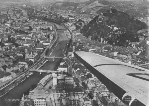 Postkarte Graz 1952 aus JAT DC-3 YU-ABJ